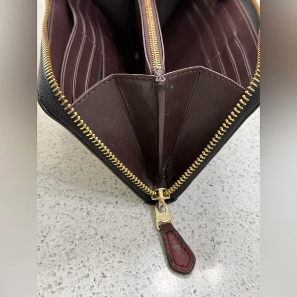 Coach Dark Brown Leather Monogram Gold Hardware Zippered Wallet - Picture 2 of 13